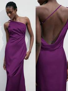 MAYA - Vestido de ceremonia largo morado en satén