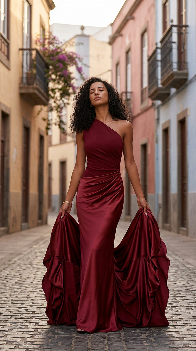 ATENA - Vestido de ceremonia satén largo celeste