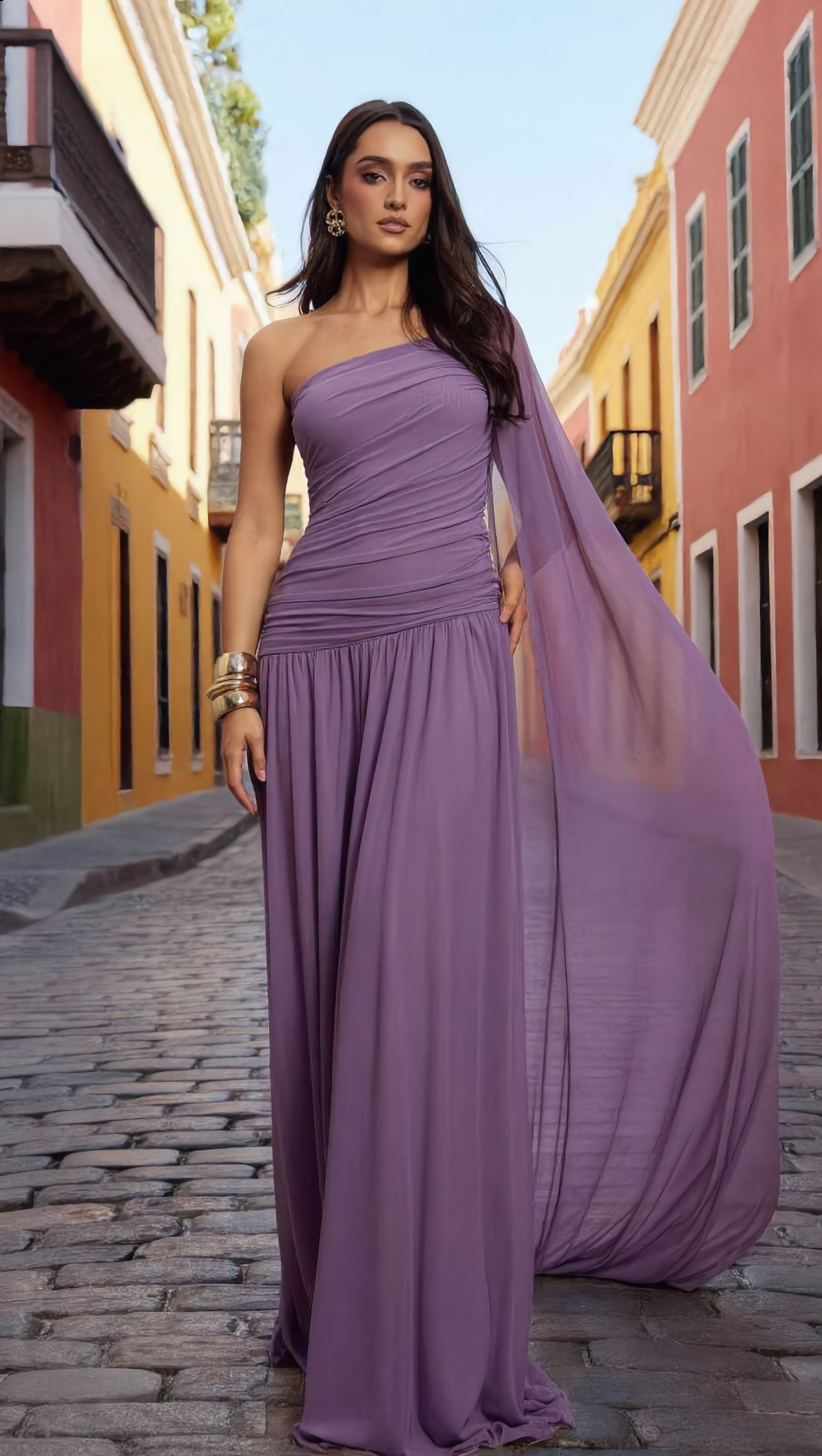 ARIA - Vestido de ceremonia malva en tul ligero