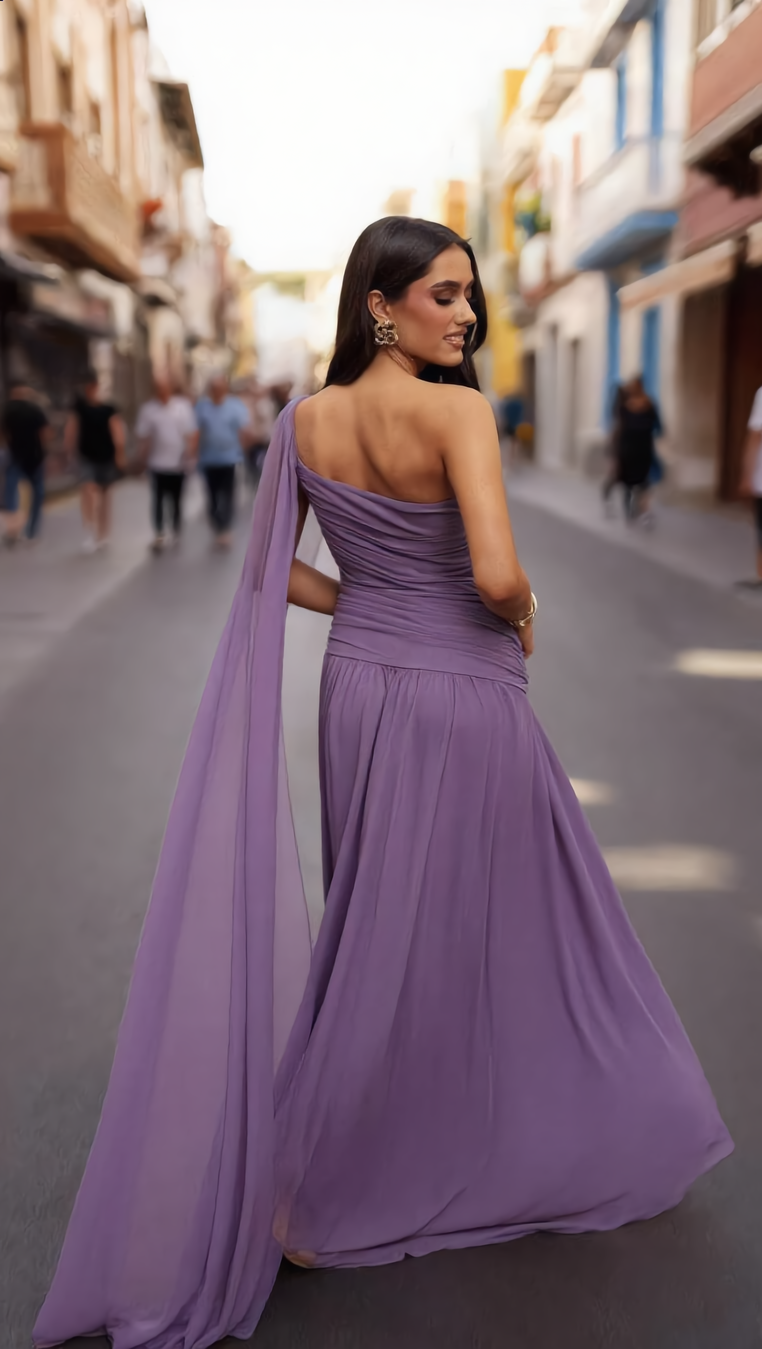 ARIA - Vestido de ceremonia malva en tul ligero
