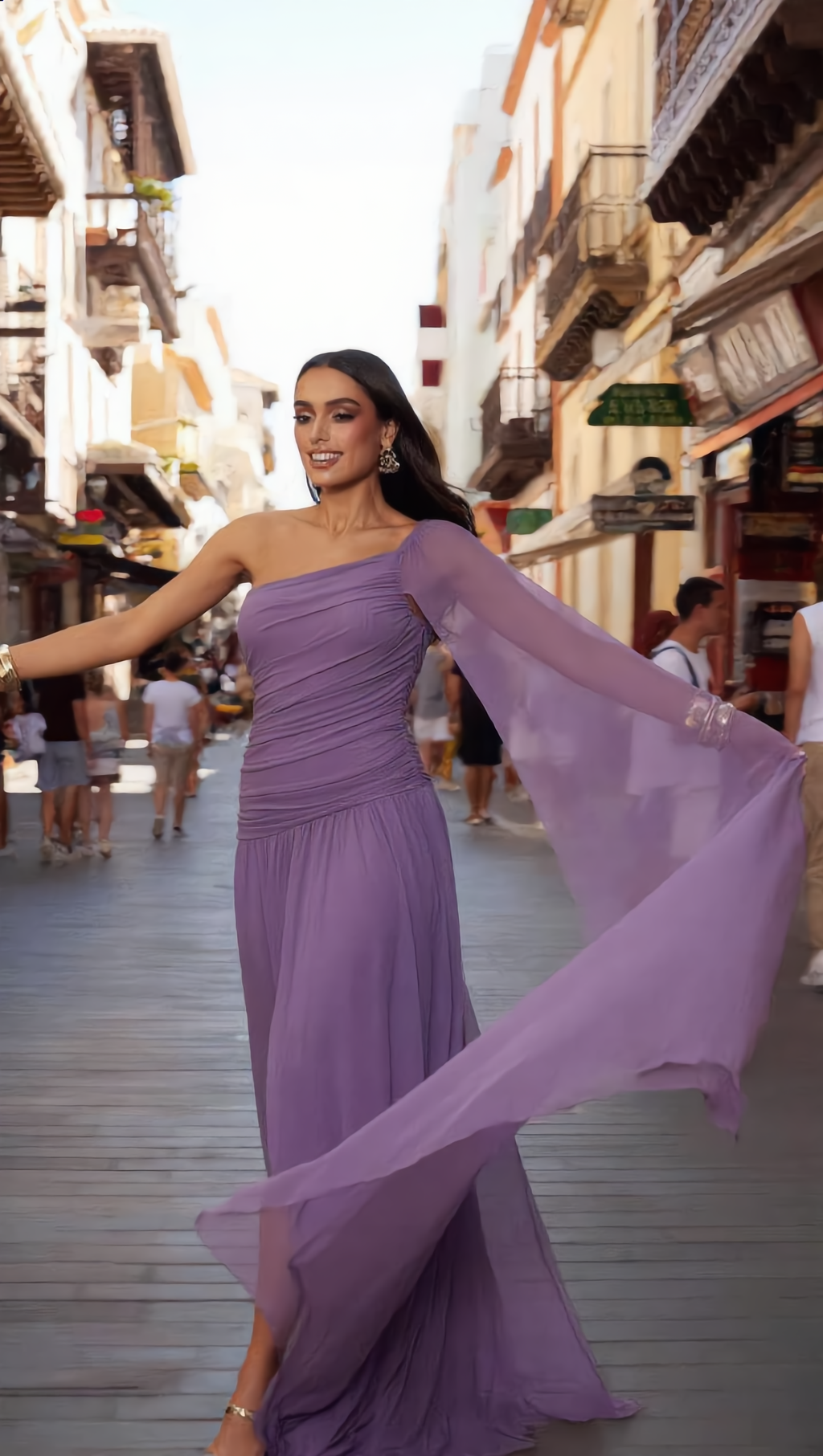 ARIA - Vestido de ceremonia malva en tul ligero