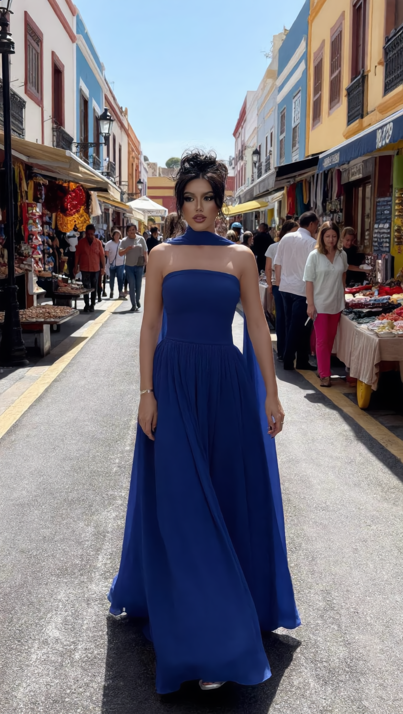 PAULA - Vestido de ceremonia en lycra y tul ligero