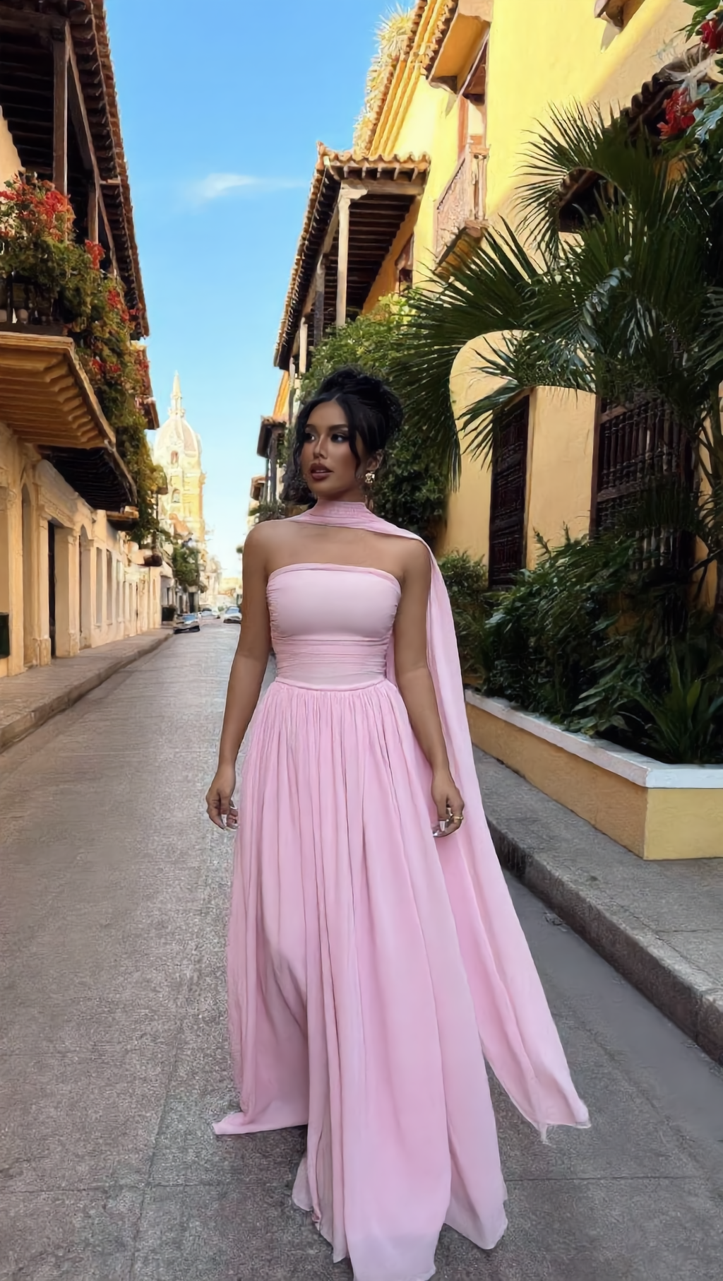 PAULA - Vestido de ceremonia en lycra y tul ligero