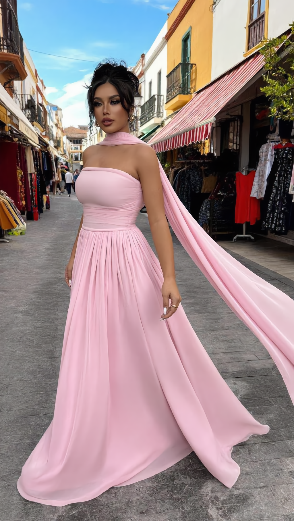 PAULA - Vestido de ceremonia en lycra y tul ligero