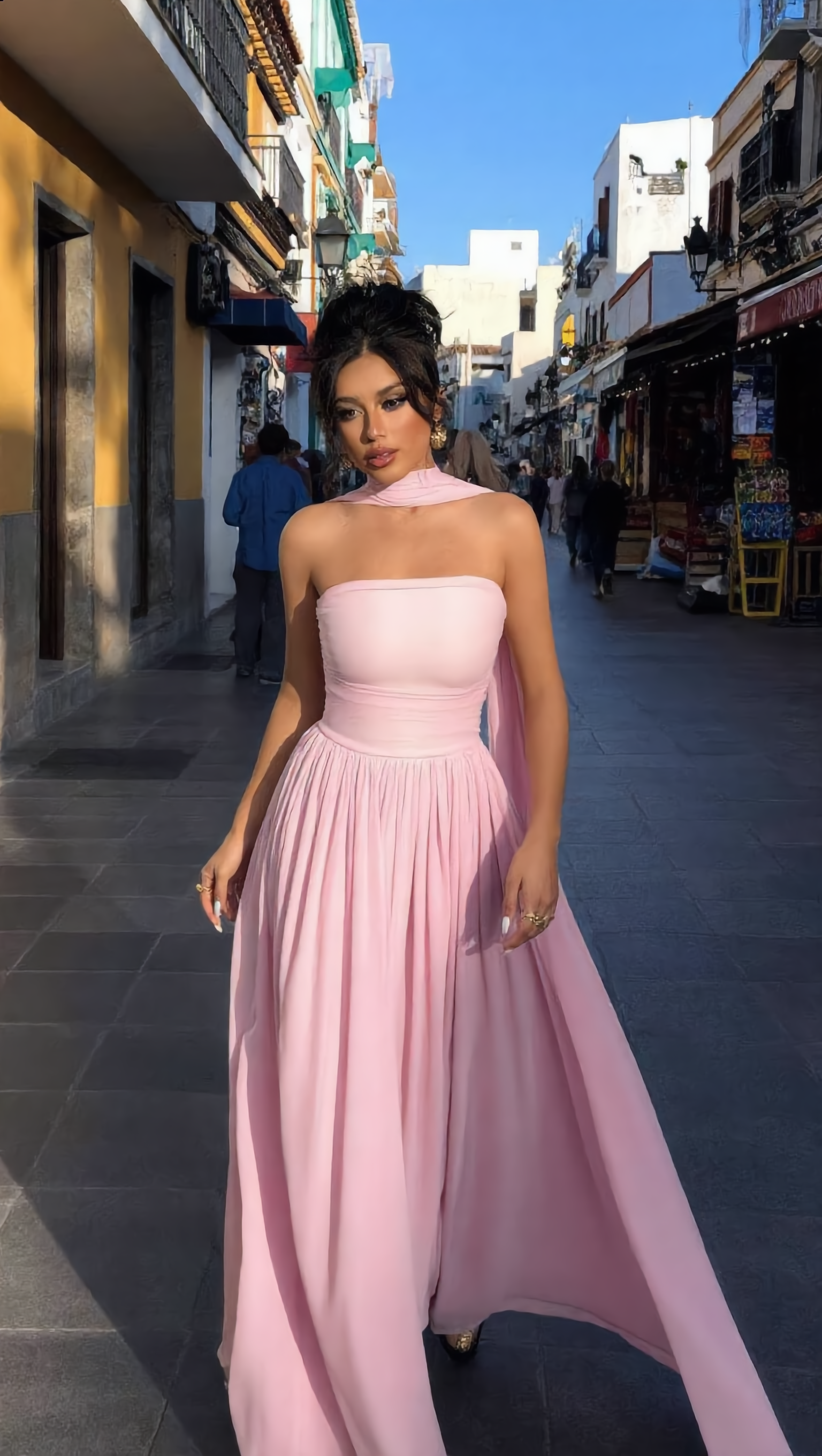 PAULA - Vestido de ceremonia en lycra y tul ligero