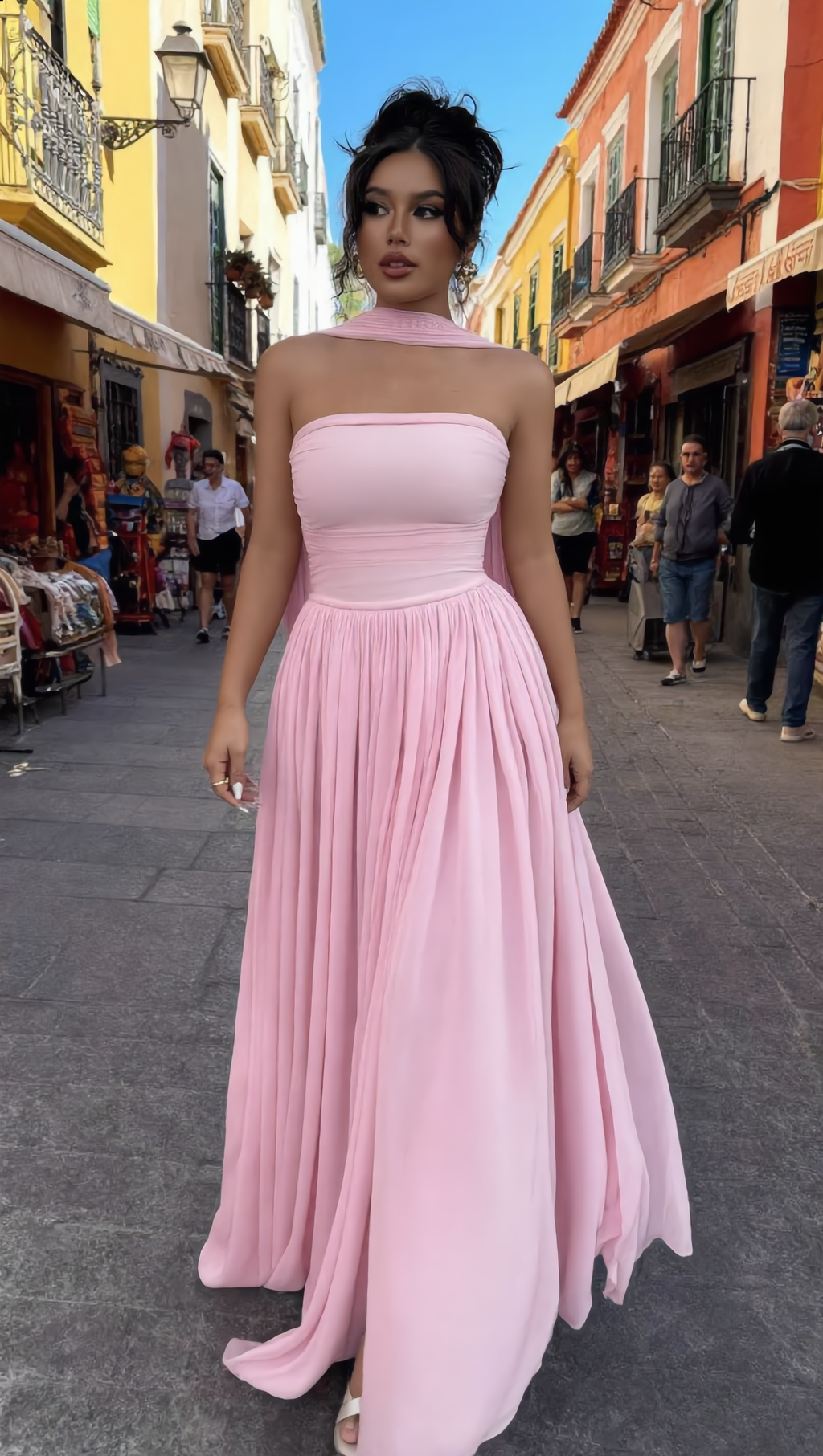 PAULA - Vestido de ceremonia en lycra y tul ligero