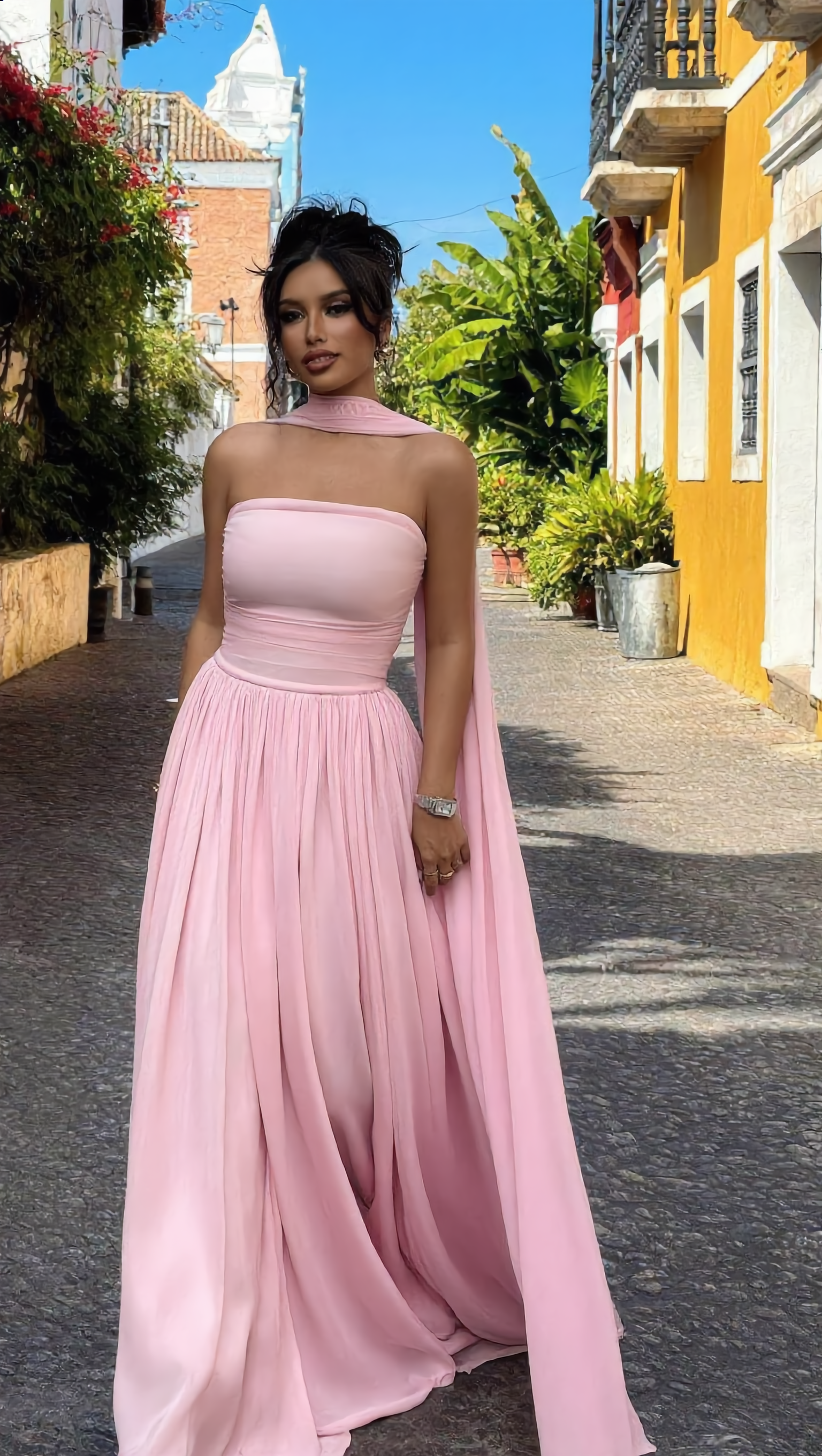 PAULA - Vestido de ceremonia en lycra y tul ligero