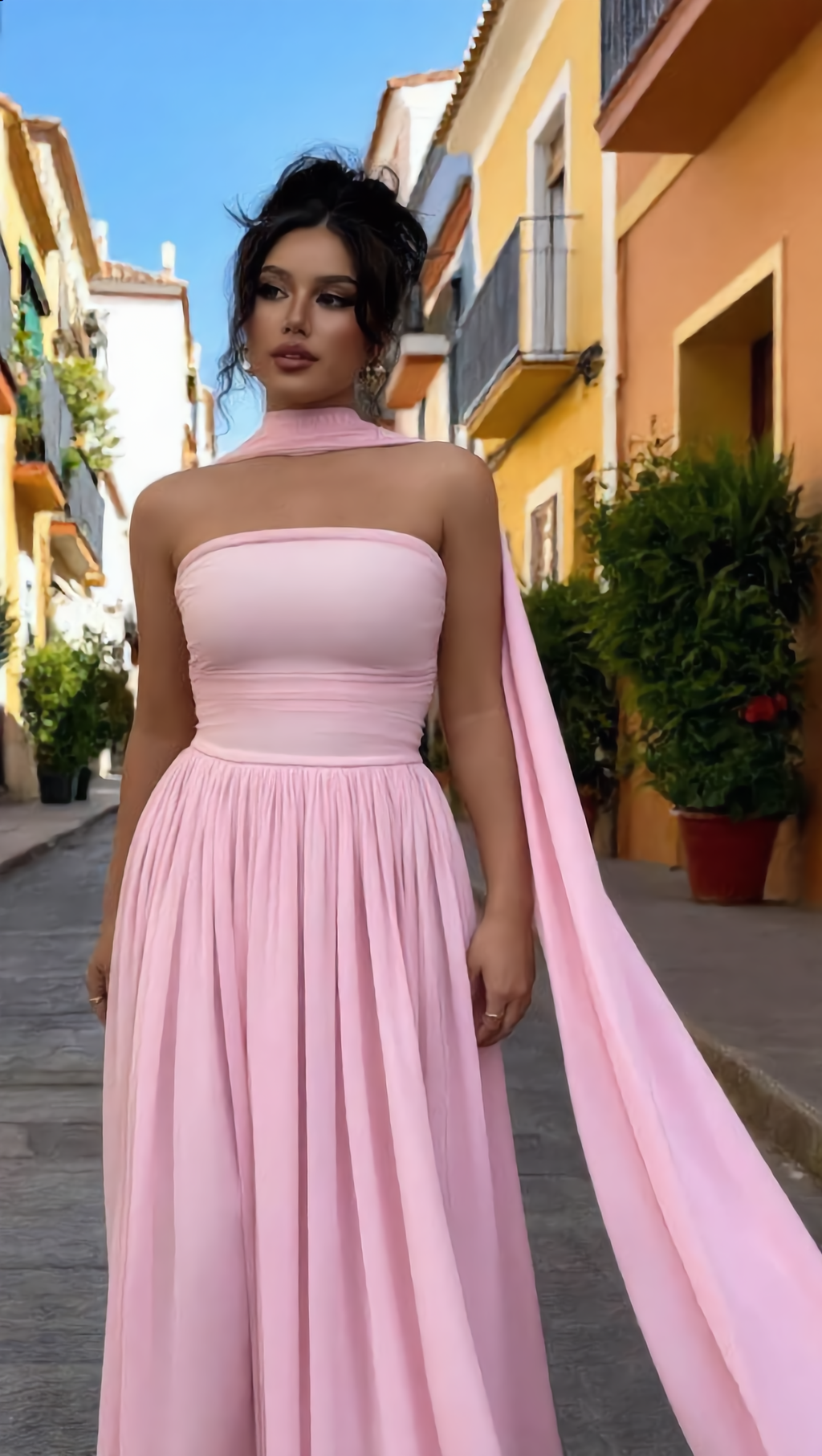 PAULA - Vestido de ceremonia en lycra y tul ligero