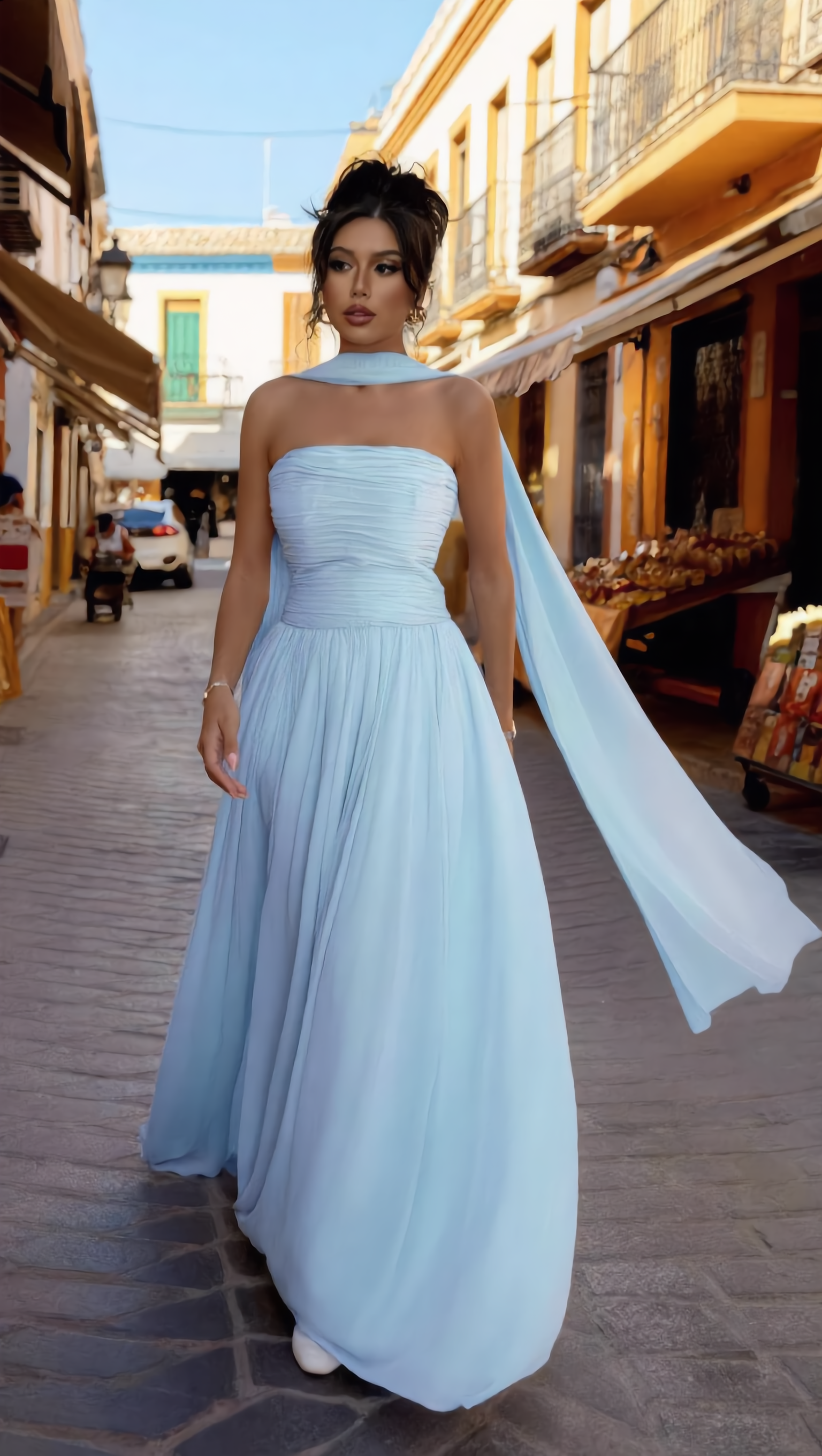 PAULA - Vestido de ceremonia en lycra y tul ligero