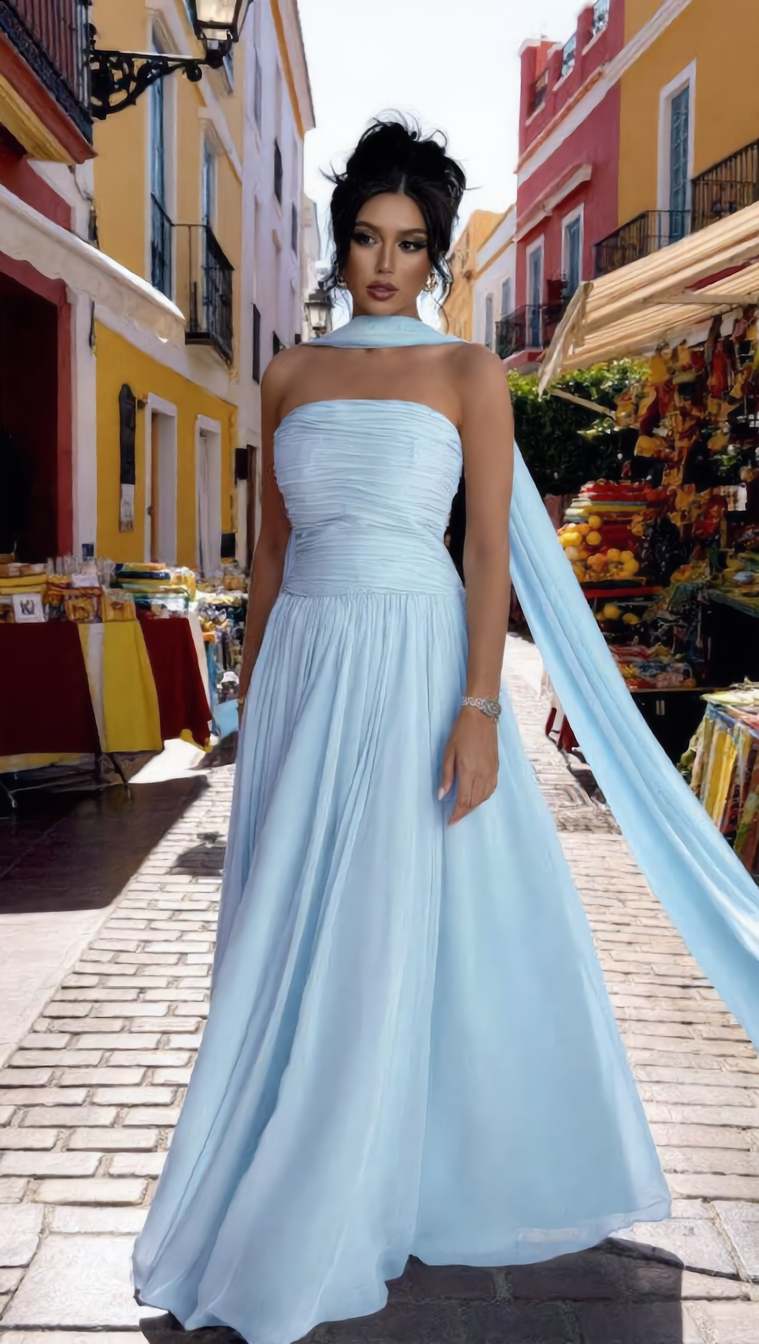 PAULA - Vestido de ceremonia en lycra y tul ligero