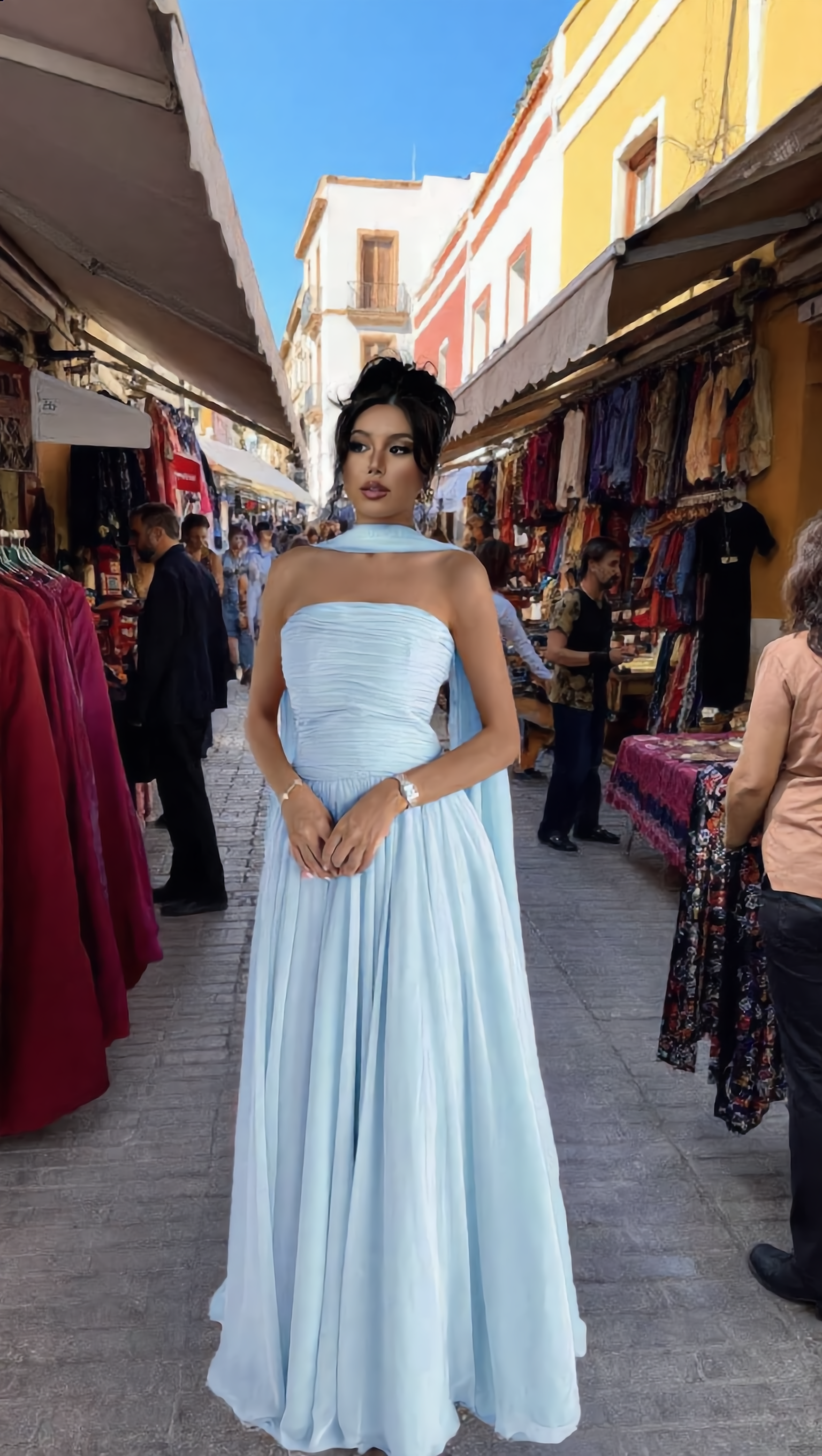PAULA - Vestido de ceremonia en lycra y tul ligero
