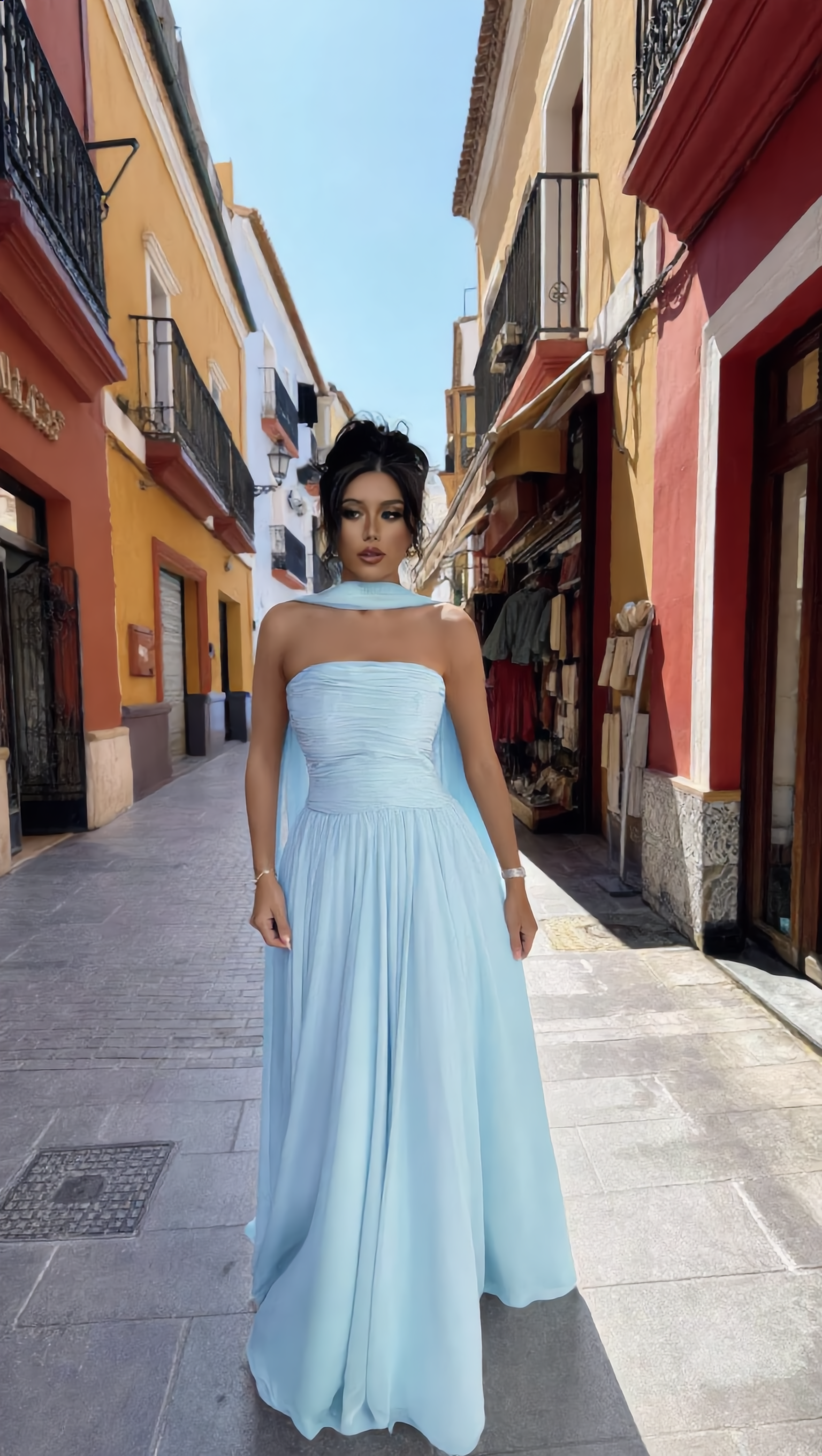 PAULA - Vestido de ceremonia en lycra y tul ligero