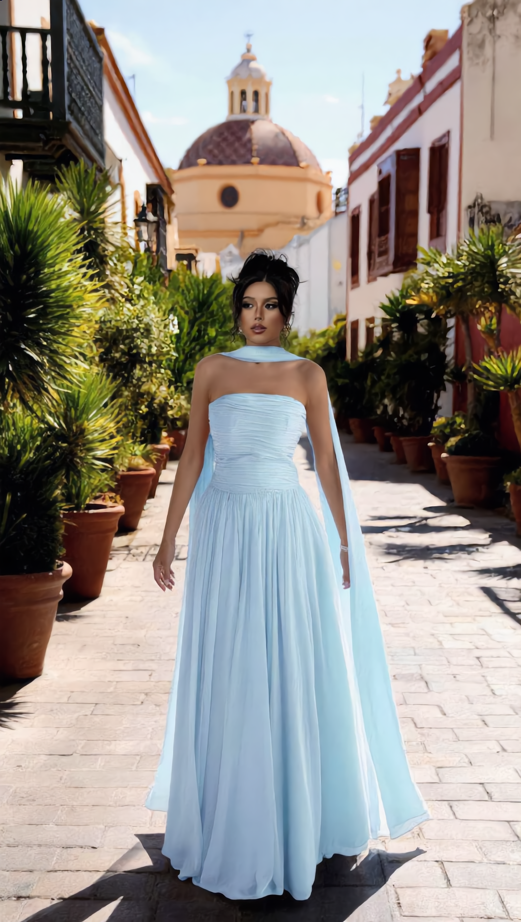 PAULA - Vestido de ceremonia en lycra y tul ligero