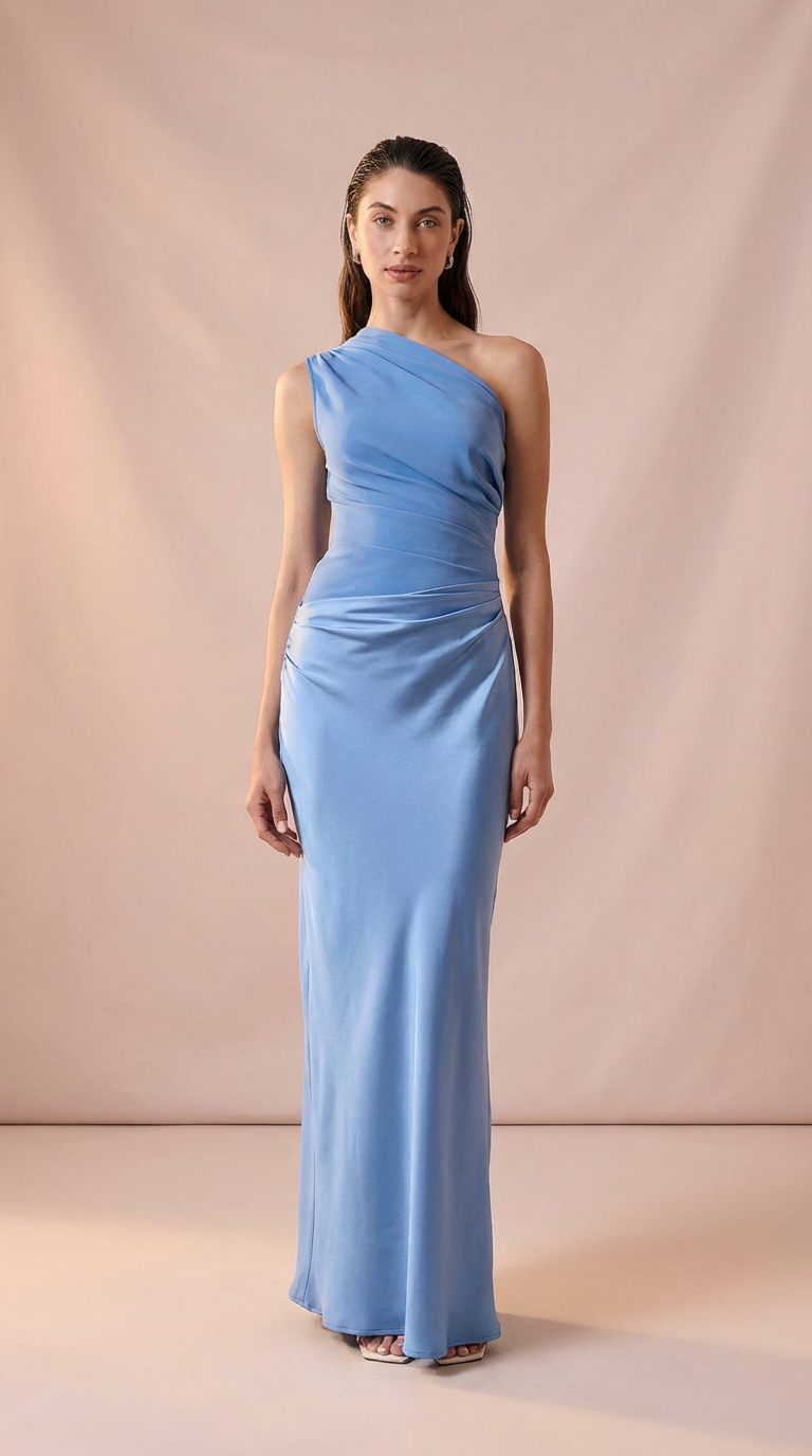 ATENA - Vestido de ceremonia satén largo celeste
