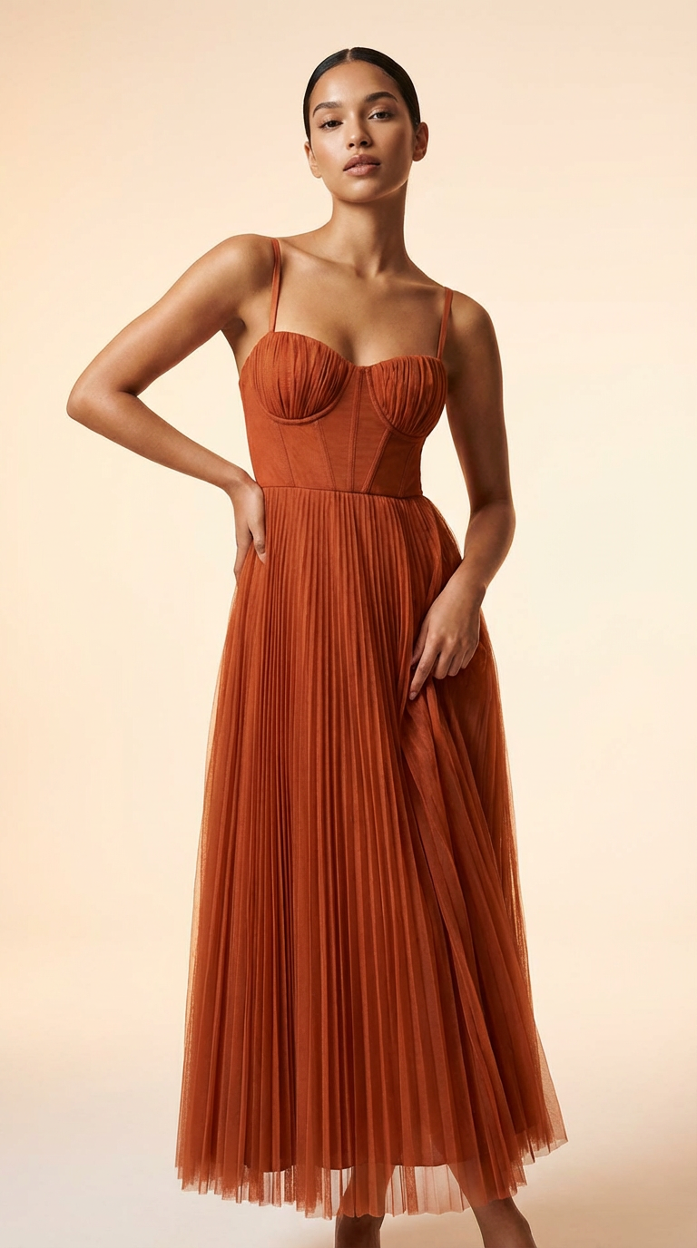 CORSET - Vestido de ceremonia en chiffón plissé