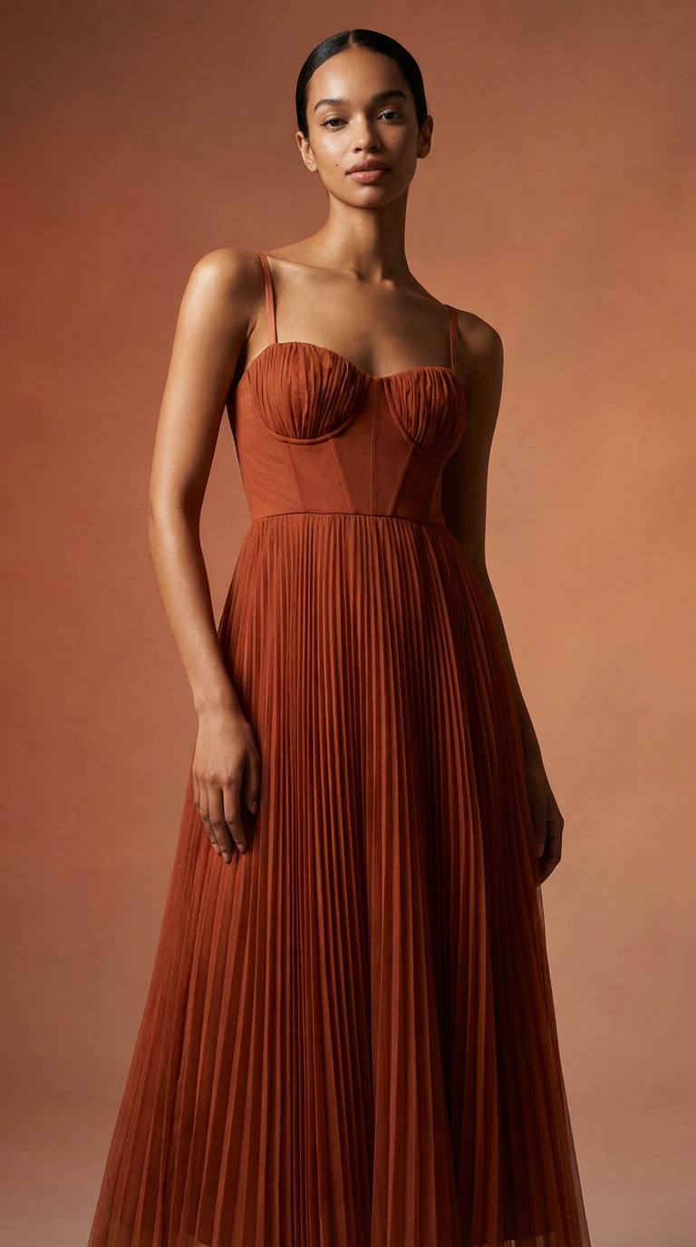 CORSET - Vestido de ceremonia en chiffón plissé