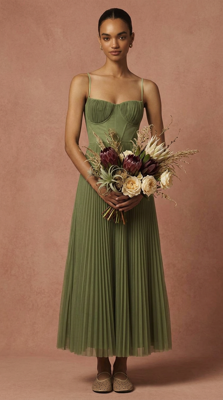 CORSET - Vestido de ceremonia en chiffón plissé