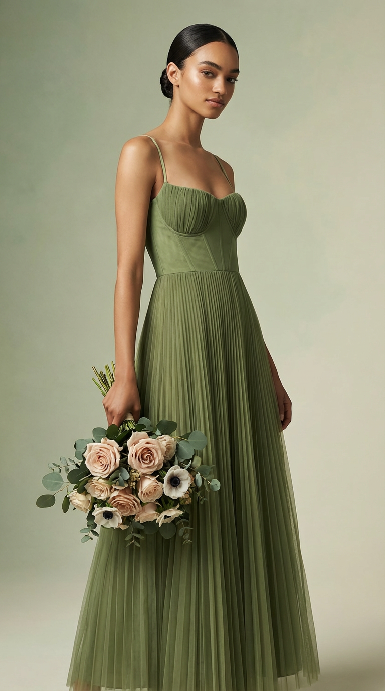 CORSET - Vestido de ceremonia en chiffón plissé