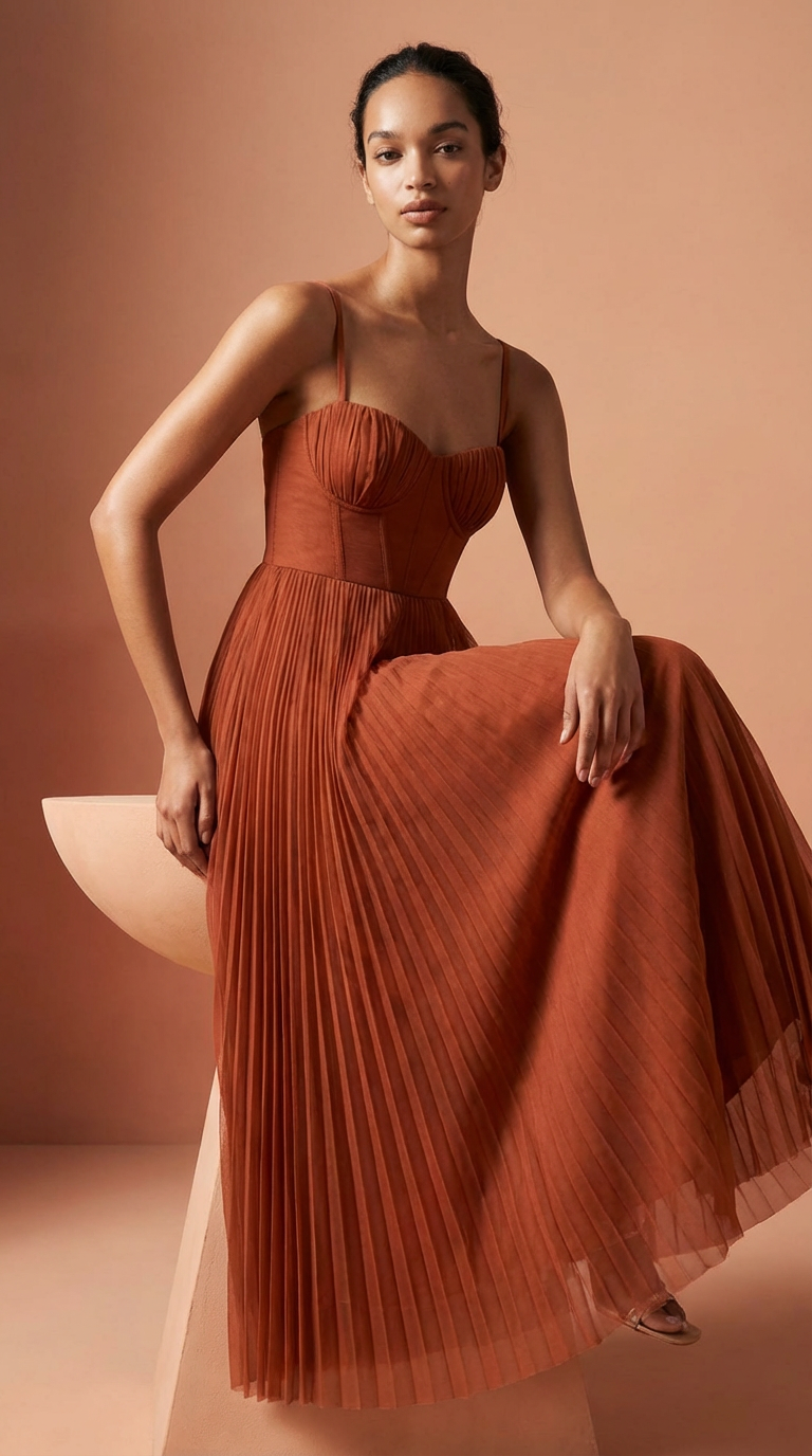 CORSET - Vestido de ceremonia en chiffón plissé
