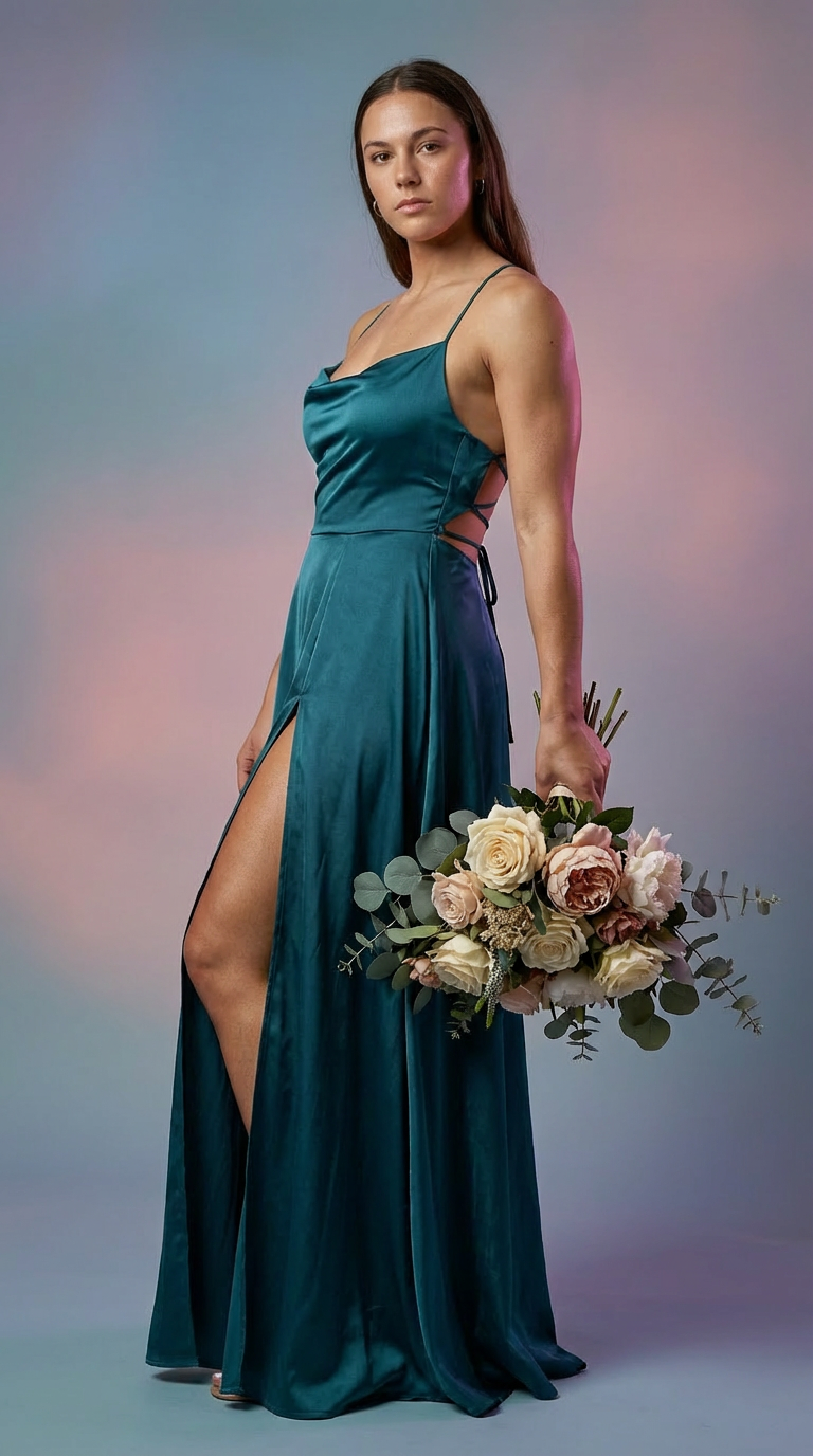 DILETTA - Vestido de ceremonia largo en satén
