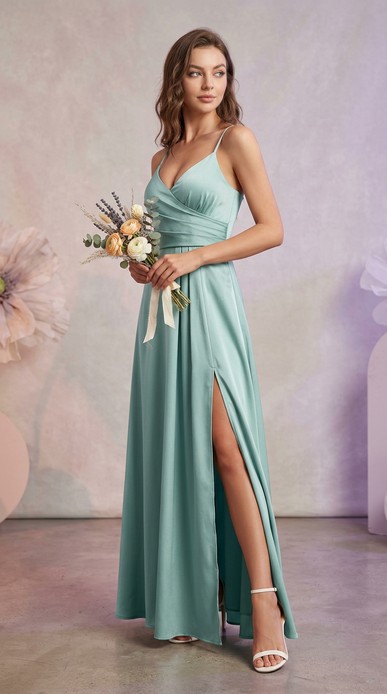 FRANCESCA - Vestido de ceremonia largo en crepe de satén