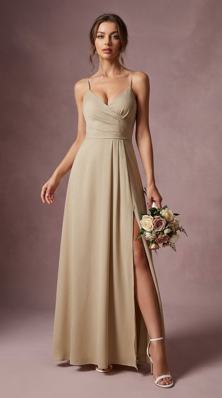 FRANCESCA - Vestido de ceremonia largo en crepe de satén
