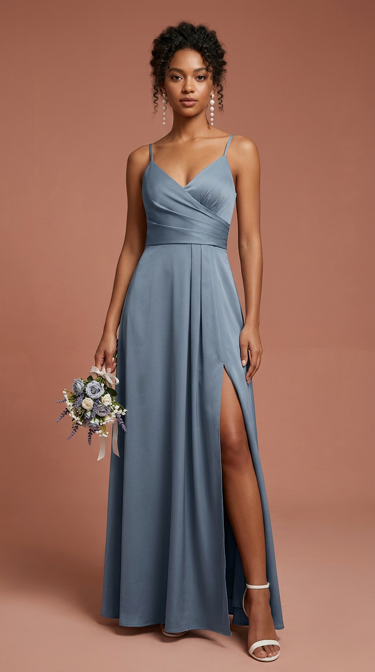 FRANCESCA - Vestido de ceremonia largo en crepe de satén
