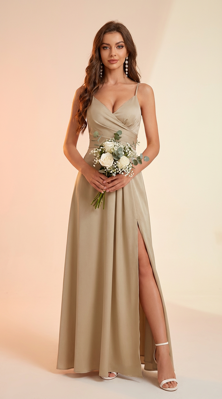 FRANCESCA - Vestido de ceremonia largo en crepe de satén
