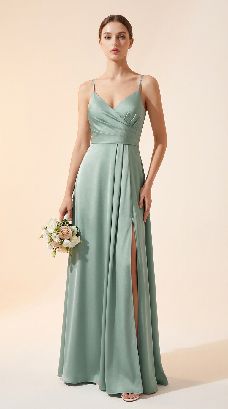 FRANCESCA - Vestido de ceremonia largo en crepe de satén