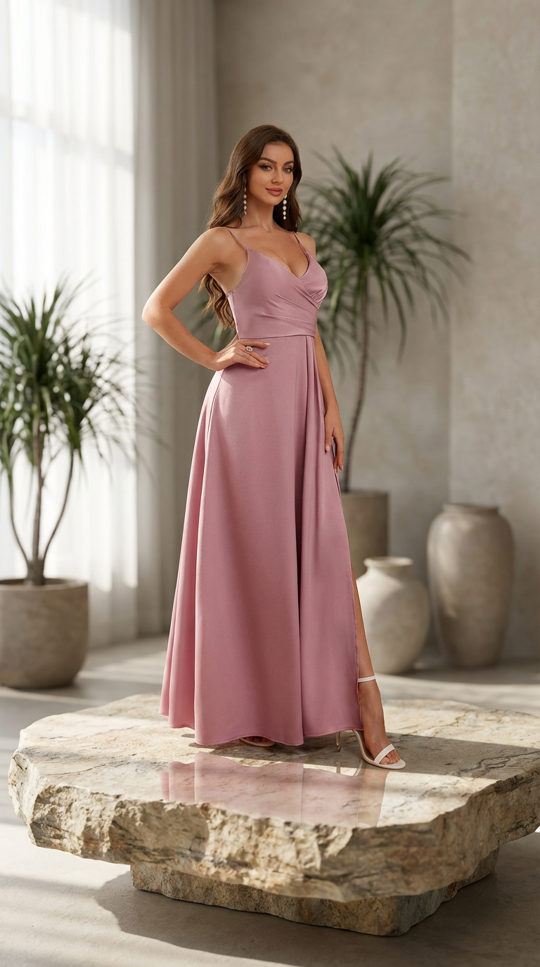 FRANCESCA - Vestido de ceremonia largo en crepe de satén