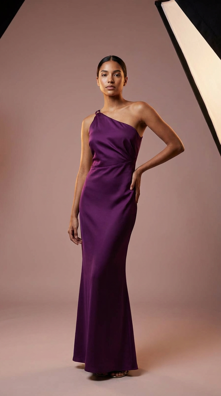 MAYA - Vestido de ceremonia largo morado en satén