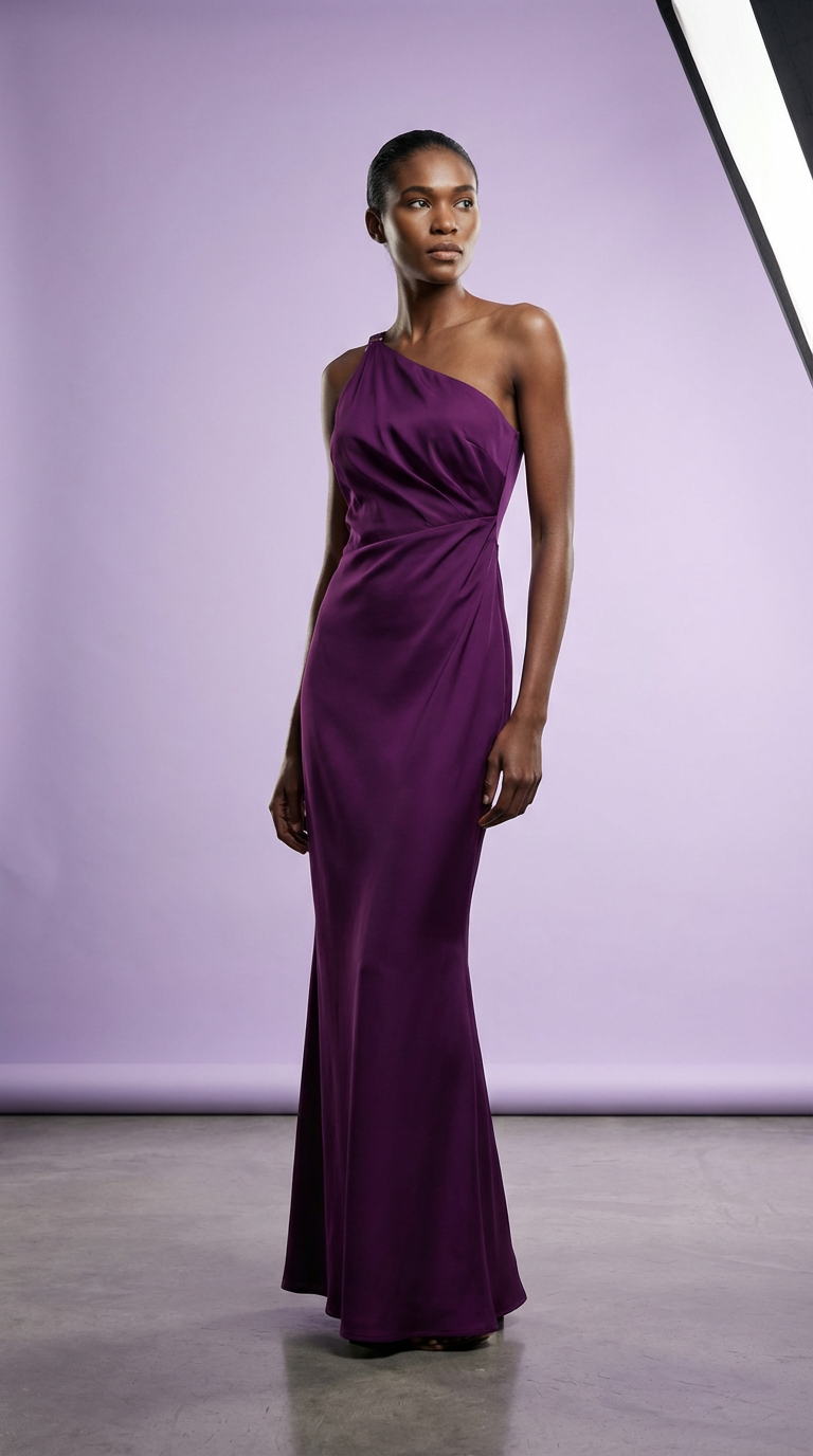 MAYA - Vestido de ceremonia largo morado en satén