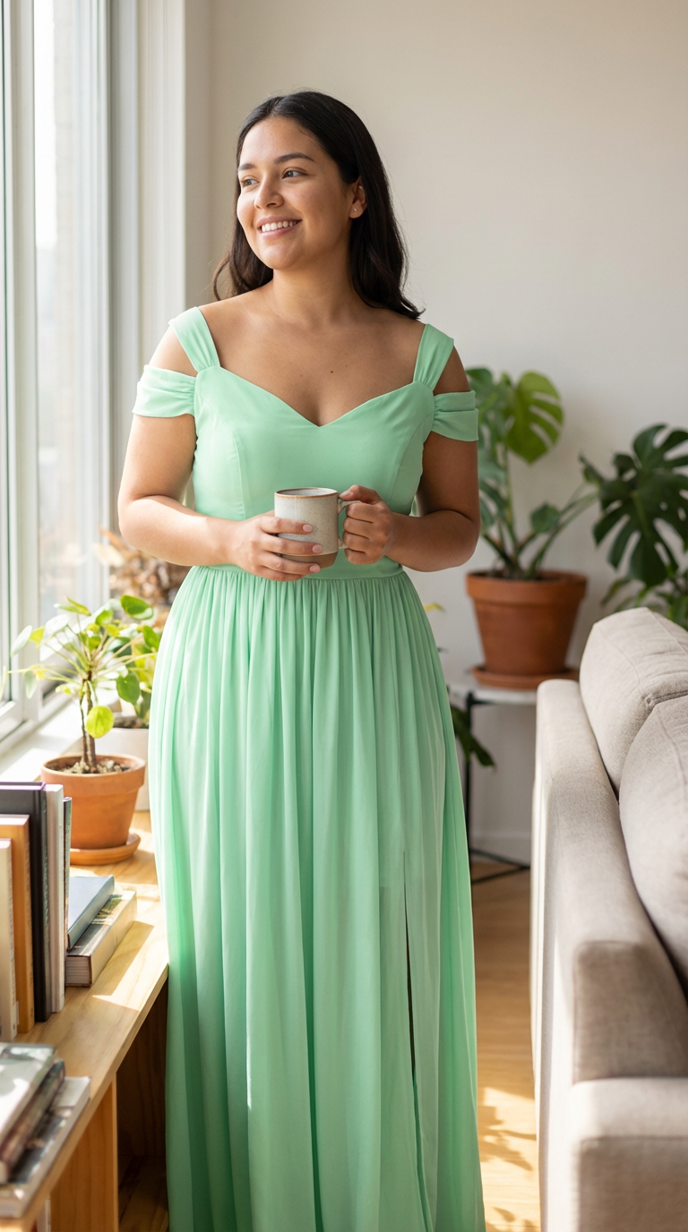 AINOA - Vestido de ceremonia lycra largo en verde agua
