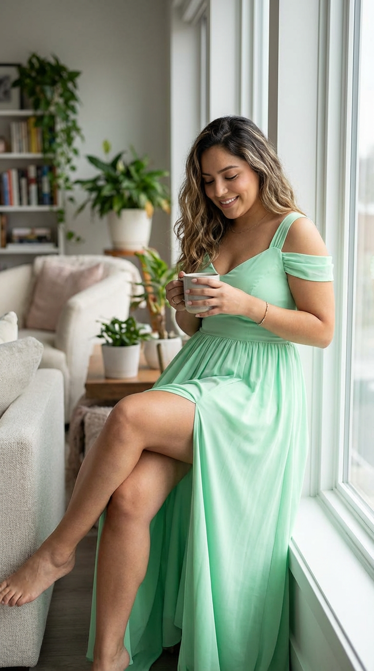 AINOA - Vestido de ceremonia lycra largo en verde agua