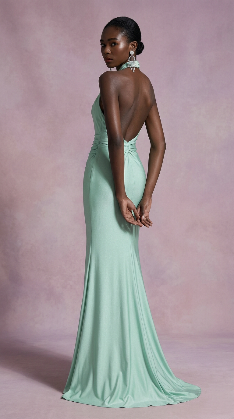 YAIZA - Vestido de ceremonia lycra largo en verde agua