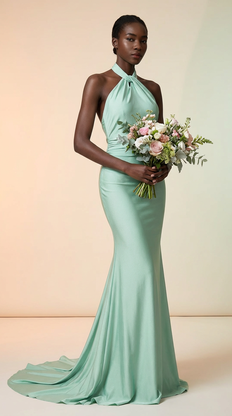 YAIZA - Vestido de ceremonia lycra largo en verde agua