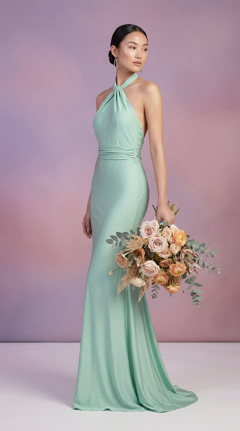 YAIZA - Vestido de ceremonia lycra largo en verde agua