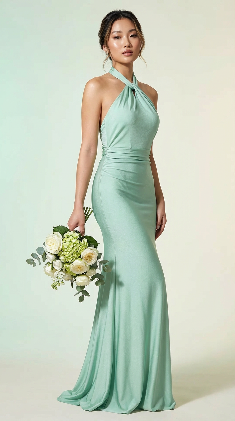 YAIZA - Vestido de ceremonia lycra largo en verde agua