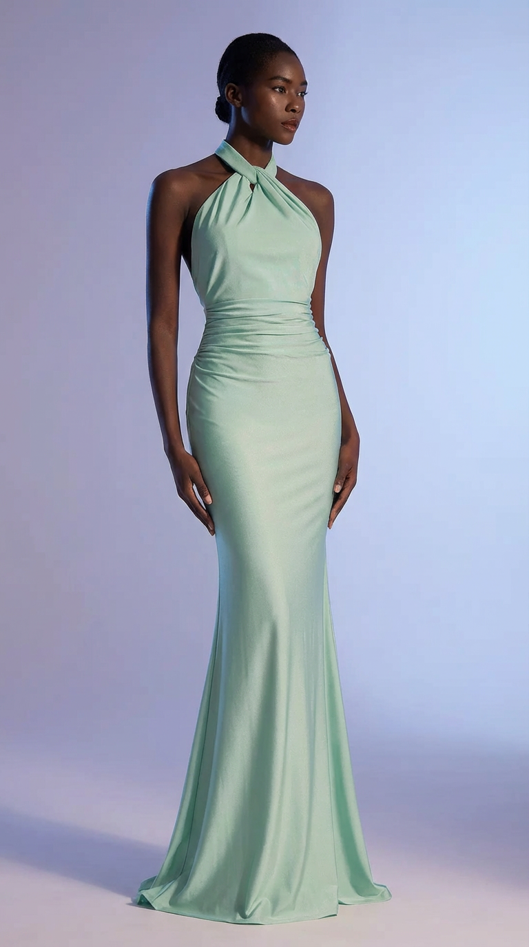YAIZA - Vestido de ceremonia lycra largo en verde agua