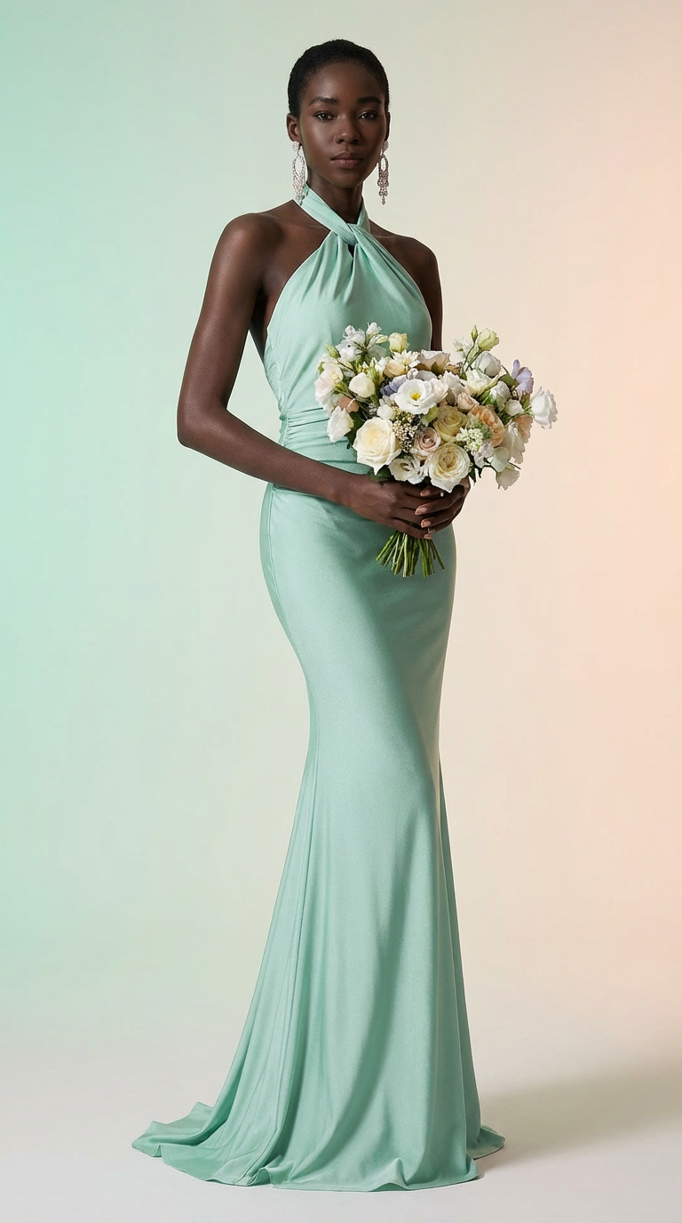 YAIZA - Vestido de ceremonia lycra largo en verde agua